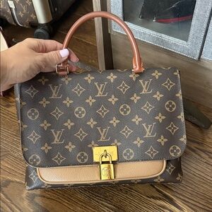 Louis Vuitton Brown Monogram Satchel with Tan Trim and Gold Hardware